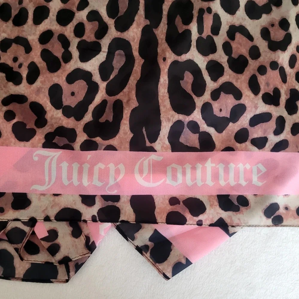 Juicy Couture Leopard Multiway Satin Square Scarf Petal Pink Trim 36 X 36 NWT